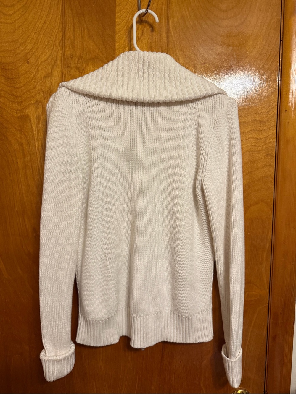 Ralph Lauren Cream Zip-Up Ribbed Collar Cardigan - Picture 3 of 3